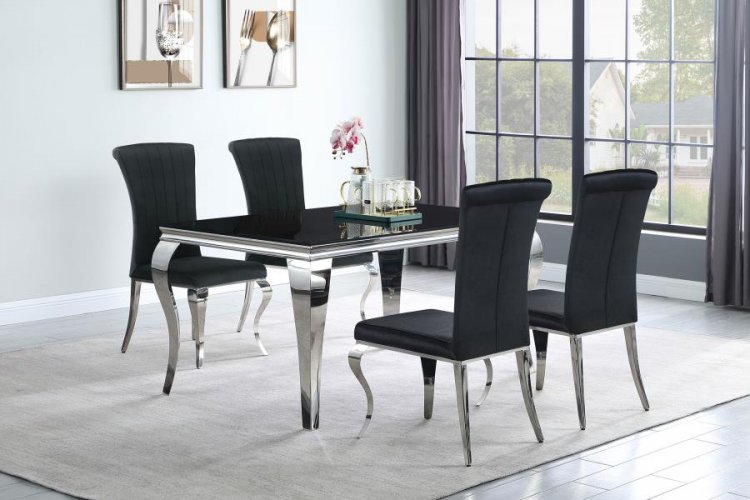 Carone 5-piece 61\" Rectangular Black Glass Dining Set Black