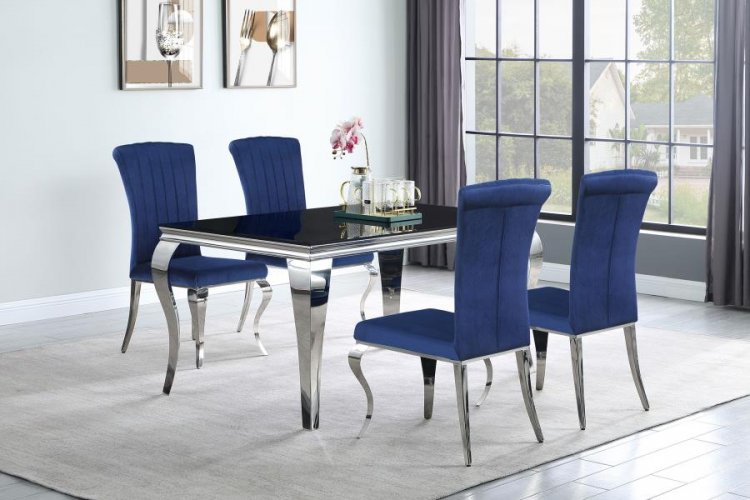 Carone 5-piece 61\" Rectangular Black Glass Dining Set Blue