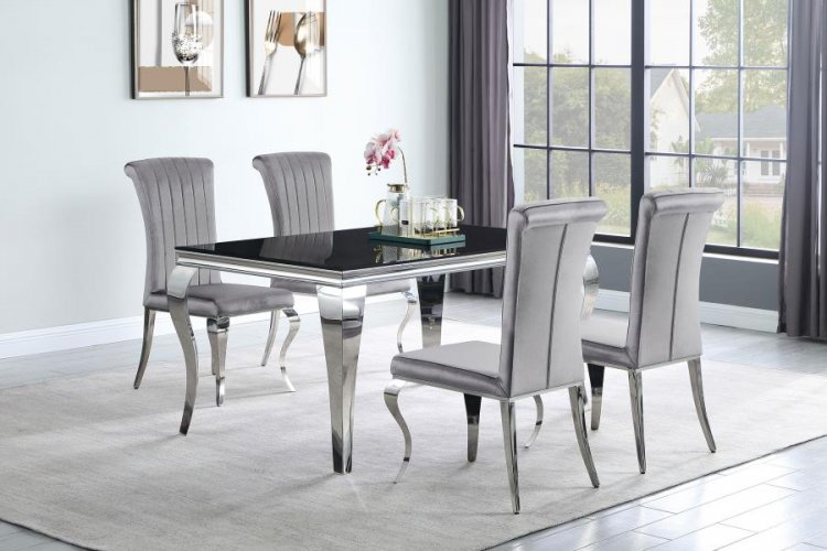 Carone 5-piece 61\" Rectangular Black Glass Dining Set Grey