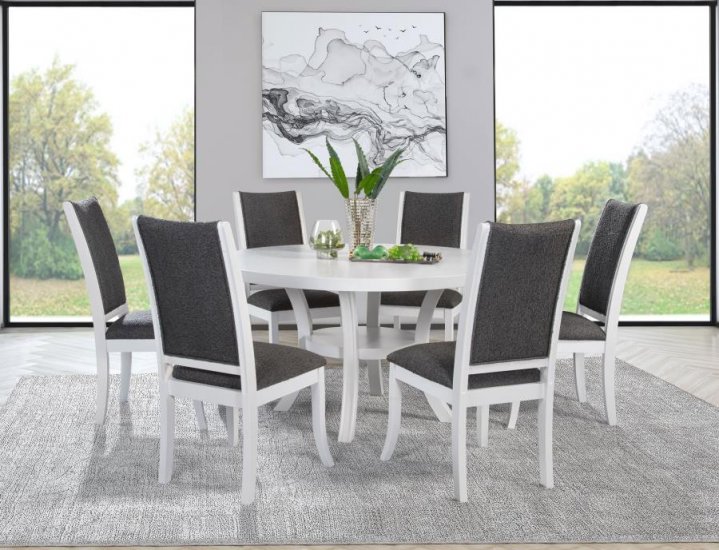 Judd 7-piece 54-inch Round Wood Dining Table Set Pearl White