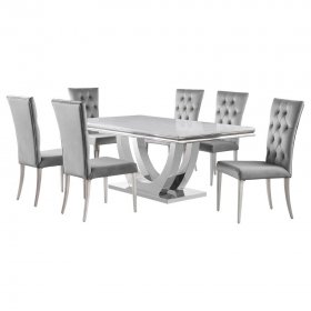 Kerwin 7-piece Rectangular Dining Table Set Grey and Chrome