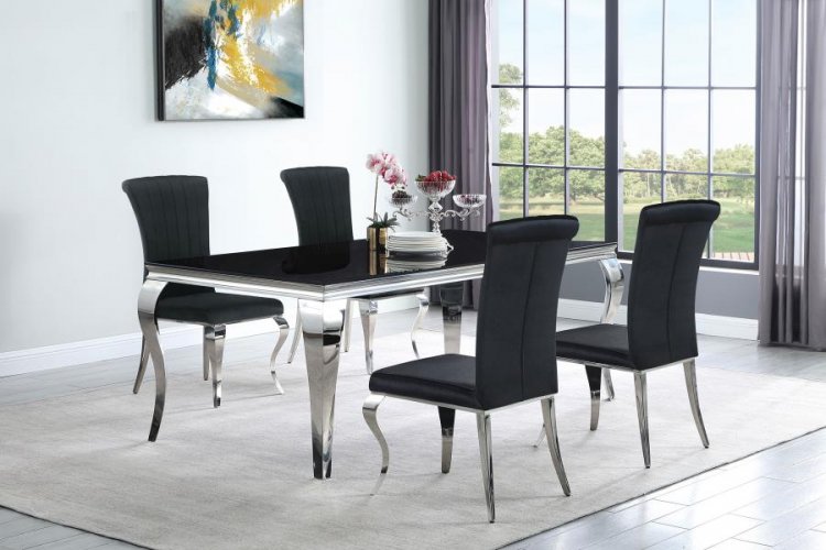 Carone 5-piece 81\" Rectangular Black Glass Dining Set Black