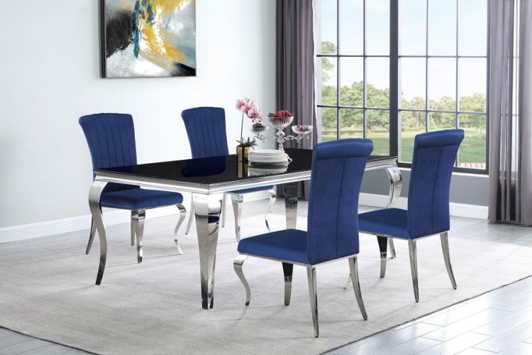 Carone 5-piece 81\" Rectangular Black Glass Dining Set Blue