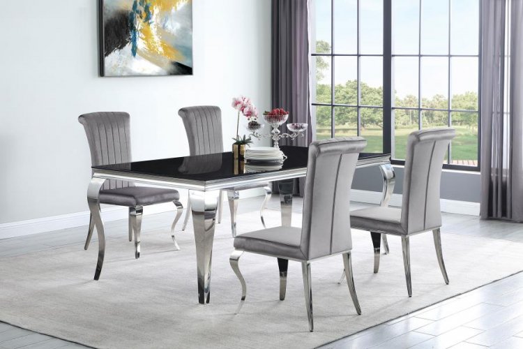 Carone 5-piece 81\" Rectangular Black Glass Dining Set Grey