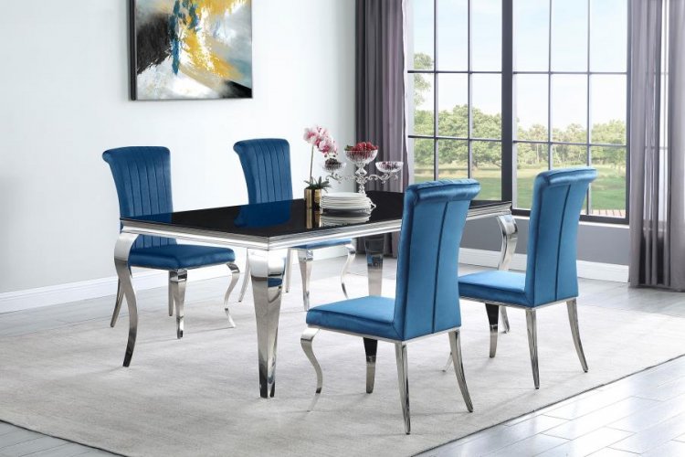 Carone 5-piece 81\" Rectangular Black Glass Dining Set Teal