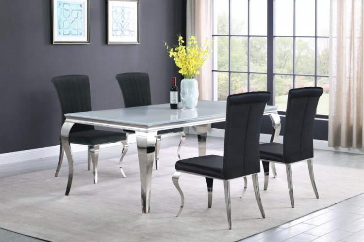 Carone 5-piece 81\" Rectangular White Glass Dining Set Black