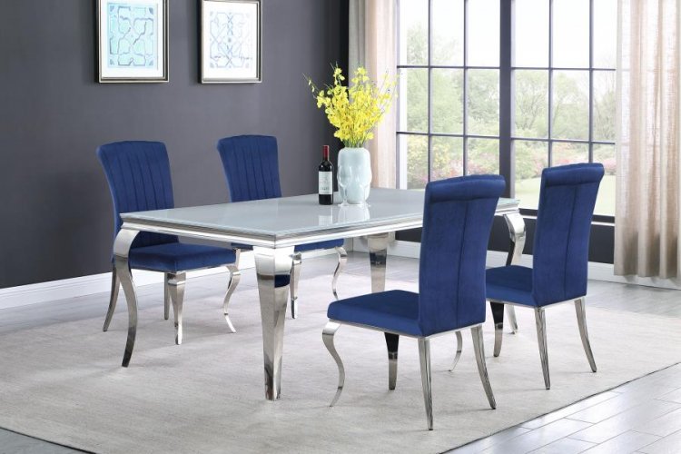 Carone 5-piece 81\" Rectangular White Glass Dining Set Blue