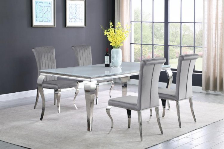 Carone 5-piece 81\" Rectangular White Glass Dining Set Grey