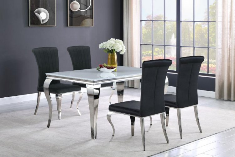 Carone 5-piece 61\" Rectangular White Glass Dining Set Black