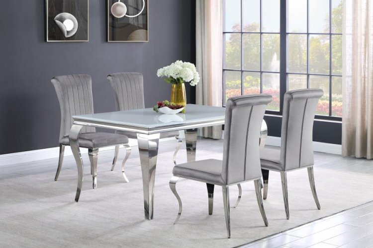 Carone 5-piece 61\" Rectangular White Glass Dining Set Grey