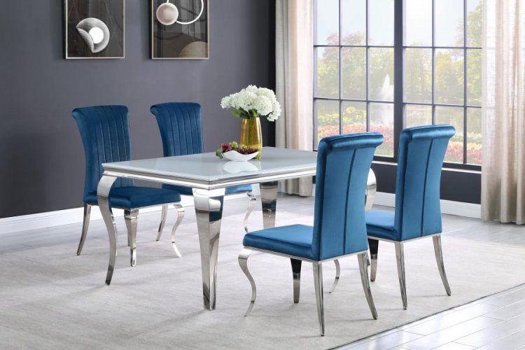 Carone 5-piece 61\" Rectangular White Glass Dining Set Teal