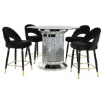 Ellie 5-piece Mirrored Counter Height Dining Table Set Black