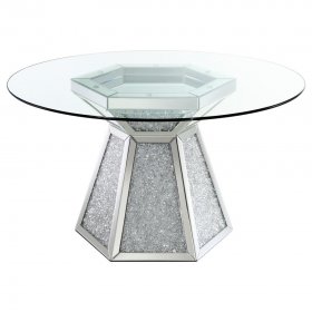 Quinn 5-piece Round Glass Top Mirrored Dining Set Grey