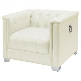 Chaviano Upholstered Track Arm Accent Chair Pearl White