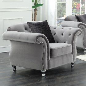 Frostine Upholstered Rolled Arm Tufted Accent Chair Silver