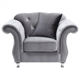 Frostine Upholstered Rolled Arm Tufted Accent Chair Silver