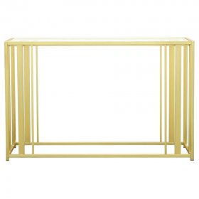 Adri Glass Top Entryway Sofa Console Table Matte Brass