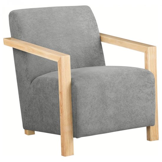 Diego Upholstered Accent Arm Chair with Wood Arms Grey