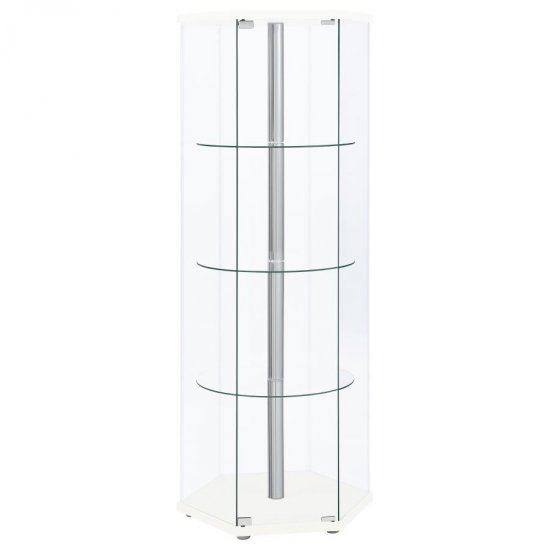 Zahavah 4-shelf Hexagonal Clear Glass Curio Cabinet White