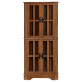 Coreosis 4-door Wood Corner Curio Cabinet Golden Brown