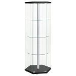 Zahavah 4-shelf Hexagonal Clear Glass Curio Cabinet Black