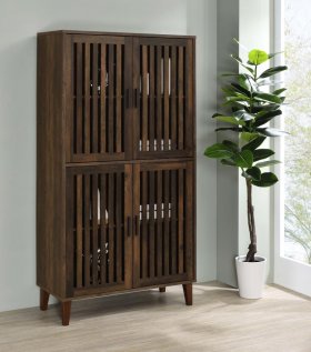 Elouise 4-door Engineered Wood Tall Accent Cabinet Dark Pine