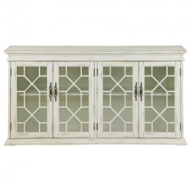 Kiara 4-door Wood Lattice Storage Accent Cabinet White