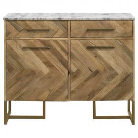 Keaton 2-door Marble Top Herringbone Accent Cabinet Natural