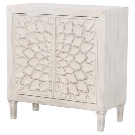 Clarkia Accent Cabinet with Floral Carved Door White