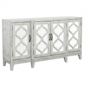 Mckellen 4-door Wood Trellis Accent Cabinet Distressed White