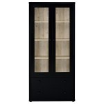 Hawthorne 4-shelf Glass Door Cabinet with Drawers Black