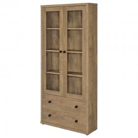 Hawthorne 4-shelf Glass Door Tall Cabinet with Drawers Mango