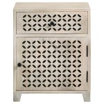 August 1-drawer Trellis Pattern Storage Cabinet White Washed