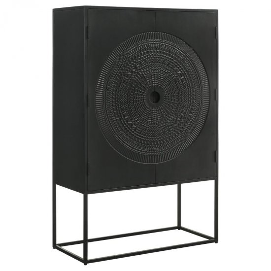 Jenna 2-door Mango Wood Mandala Pattern Accent Cabinet Black