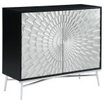 Josie 2-door Wood Sunburst Accent Cabinet Black and Silver