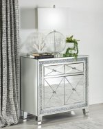 Arwen 2-drawer Mirrored LED Lighting Accent Cabinet Silver