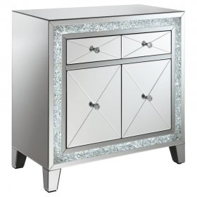 Arwen 2-drawer Mirrored LED Lighting Accent Cabinet Silver