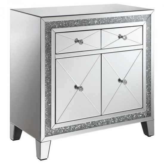 Arwen 2-drawer Mirrored LED Lighting Accent Cabinet Silver