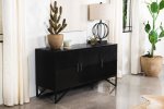 Riddell 3-door Wood Reeding Accent Cabinet Matte Black